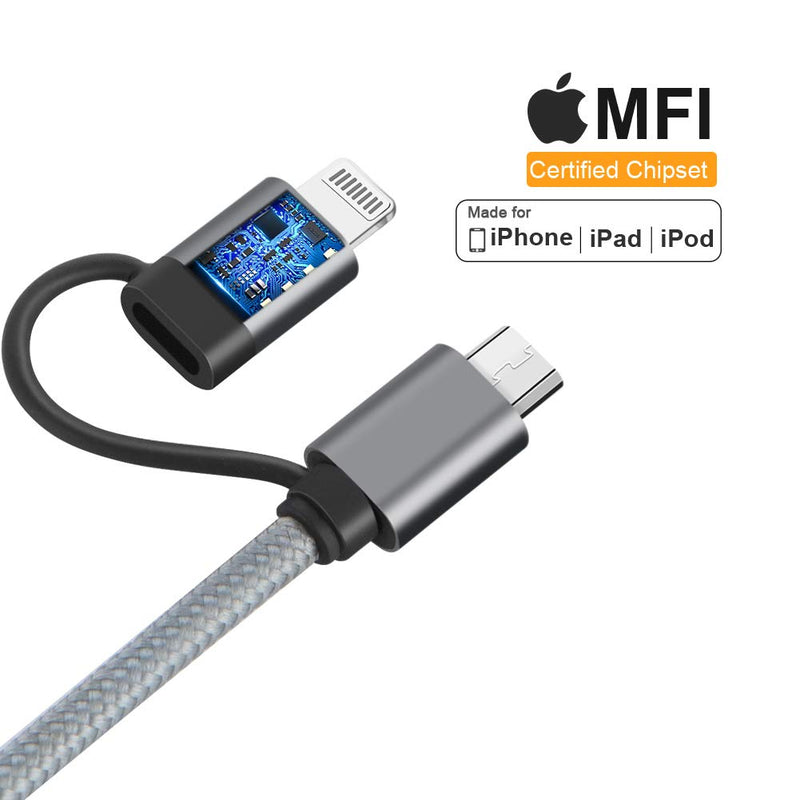 [Australia - AusPower] - CableCreation Short 0.8FT 2-in-1 Lightning and Micro USB Cable, [MFi Certified] Braided iPhone & Android Charging Sync Cord Compatible with iPhone 13, 12, 11, X, 8, 7, iPad, LG, HTC, Space Gray 0.8 Feet 