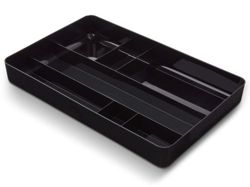 [Australia - AusPower] - 1InTheOffice Desk Drawer Organizer Tray, 7 Compartment Tray, Plastic Desk Organizers, Black 14.13"L x 9.13"W x 2.04"H 