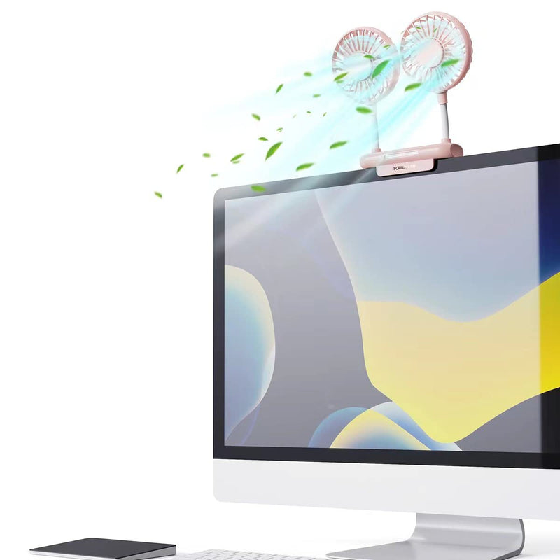 [Australia - AusPower] - Monitor Fan, THRRLY Desktop Fan with 2 Fan Heads, 3 Speeds 360° Rotatable Office Desk Fan USB Powered Cooling Fan with Sturdy Adjustable Clamp,Strong Wind Quiet Small USB Table Fan for Desktop Laptop. Pink 
