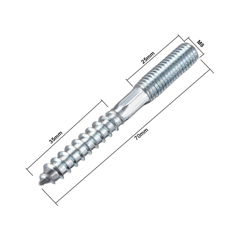 [Australia - AusPower] - uxcell M8 Hanger Bolts Length 2-3/4"(70mm) Double Headed Bolts Self-Tapping Screw 8mm Wood Joint Furniture Legs 8pcs 