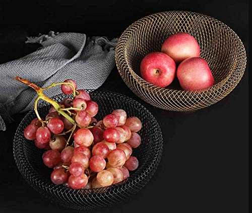 [Australia - AusPower] - Metal Wire Fruit Basket,Large Round Storage Baskets for Bread,Metal Wire Bread Fruit Bowl Vegetable Stand Holder for Snacks,Modern Fruit Bowl Decorate Kitchen Counter,Black By Cq acrylic Black 