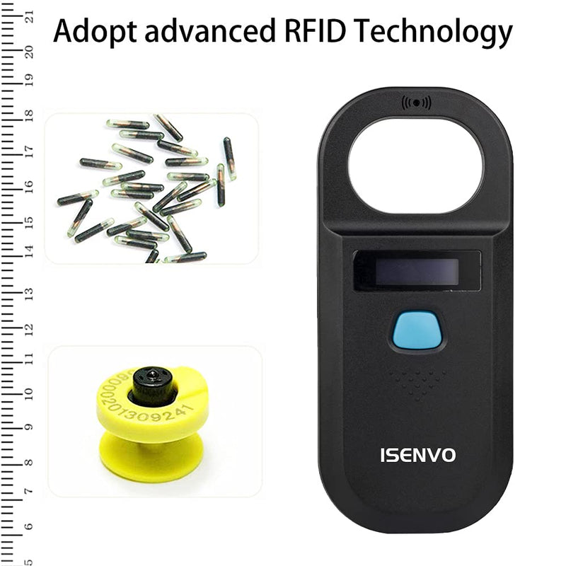 [Australia - AusPower] - ISENVO Pet Microchip Scanner Rechargeable RFID EMID Micro Chip Reader Scanner 134.2kHz 125kHz 15 Digits Pet Chip ID Scanner for Animal/Pets/Pigs/Dogs/Cats (190A) 