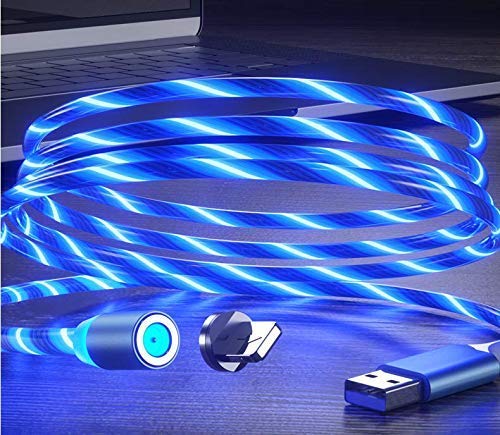 [Australia - AusPower] - LED Flowing Magnetic Charger Blue Cable Light Up Candy Moving Party Shining Charger Phone Charging Cable Magnetic streamer absorption USB Snap Quick Connect 3 in 1 USB Cable (1 Cable+3 Magnetic Plugs) （3.3ft） 1 Blue Cable+3 Magnetic Plugs 