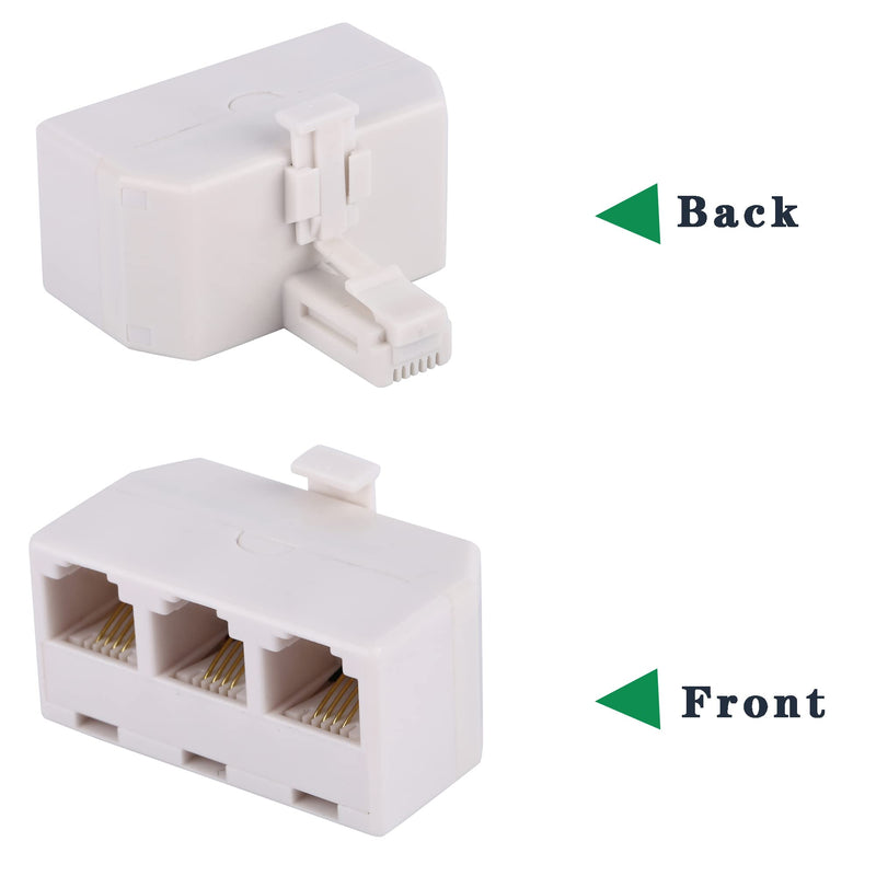 [Australia - AusPower] - 2+1Pack 2pcs 3 Phone Jack Splitter RJ11 6P4C 1 Male to 2 Females and 1pc Phone Line Coupler for Landline and Fax -Beige 