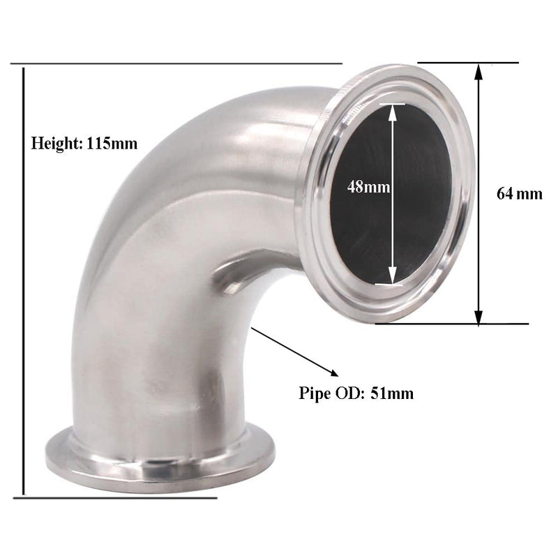 [Australia - AusPower] - 2" Sanitary Ferrule Elbow 90 Degree Pipe Fitting for 2" Tri Clamp 