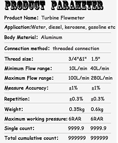 [Australia - AusPower] - Turbine Flow Meter Electronic 3/4" 3/4 inch 10-100L/Min Oil Flowmeter Kerosene Gas Methanol Diesel Fuel Flow Digital Meter Oval Gear Gauge LCD BSPT/NPT with Battery 