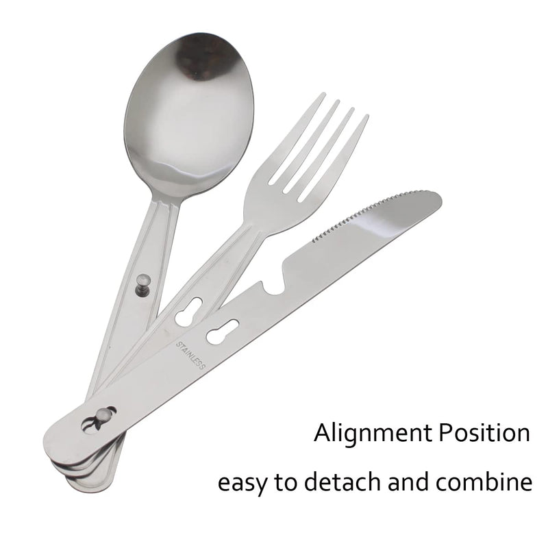 [Australia - AusPower] - 4-in-1 Camping Utensils Hiking Cutlery Set for 4, Portable Stainless Steel Flatware Spoon Fork, Knife & Bottle Opener Combo pack for Picnic Travel/Barbecue/Backpack Outdoor Gear with Carrying Bag 