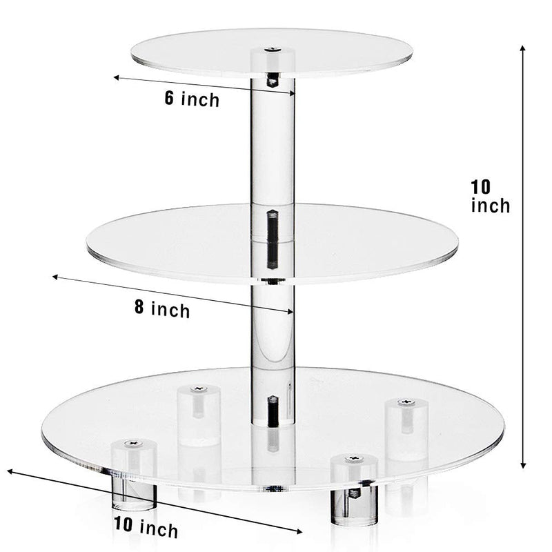 [Australia - AusPower] - Acrylic Cupcake Stand, Clear Dessert Tower Holder Display with Base for Wedding, Party, Baby Shower, 3 Tier Round, Transparent Round With Base 
