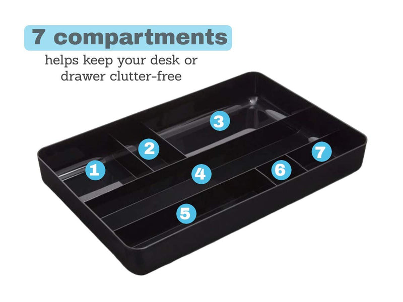 [Australia - AusPower] - 1InTheOffice Desk Drawer Organizer Tray, 7 Compartment Tray, Plastic Desk Organizers, Black 14.13"L x 9.13"W x 2.04"H 