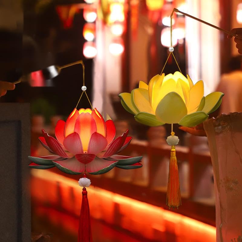 [Australia - AusPower] - Lotus Lantern Handheld Spring Festival Decor Chinese New Year Flower Lanterns DIY Artificial Lotus Lamp for Hanfu Cosplay,Wedding, Party Decoration(red) Red 