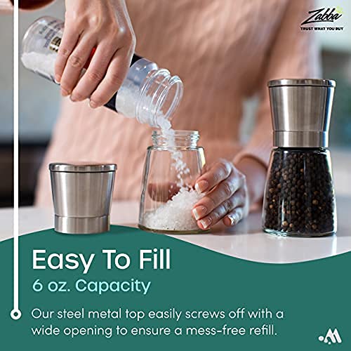 [Australia - AusPower] - Modetro Salt and Pepper Shakers Set Adjustable Coarseness Pepper Grinder Mill for Sea Salt Spice Stainless Steel Glass 2 Pack 2-pack 