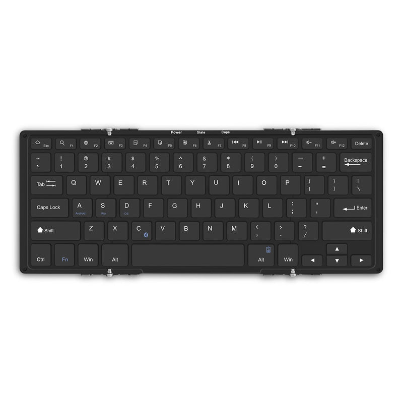 [Australia - AusPower] - Aluratek Portable Aluminum Tri-Fold Bluetooth Keyboard (Standard Full-Size) with Built-In Rechargeable Battery for iPhone, Smartphone, iPad, Tablet, Mac, PC (ABLKO4F) Black 
