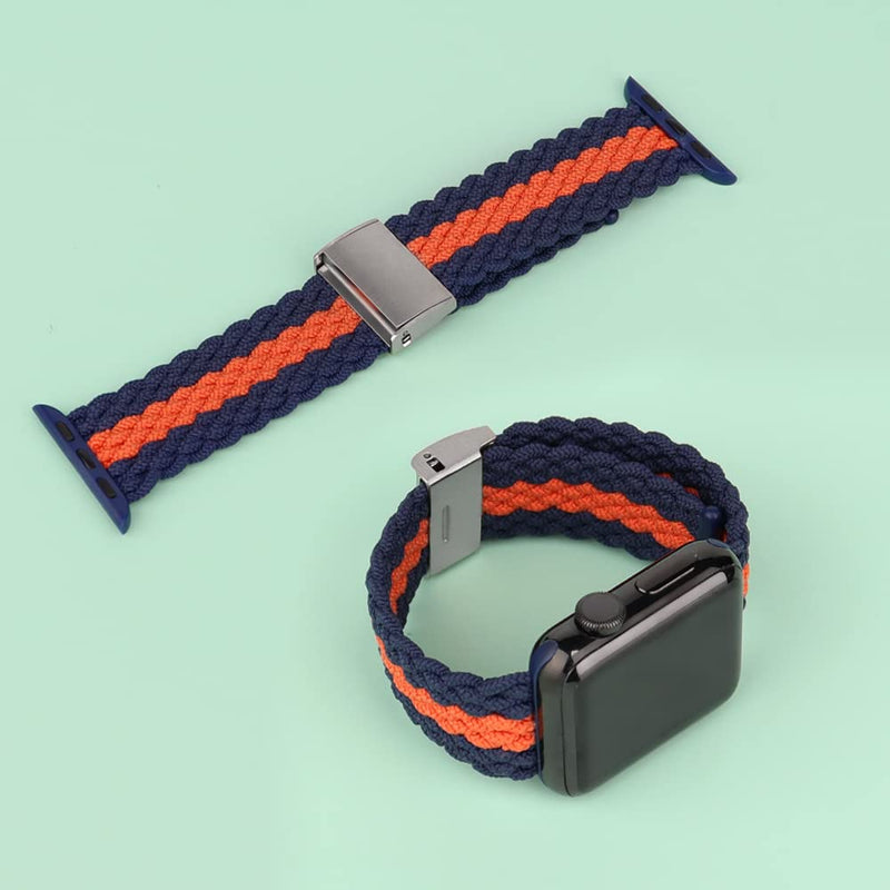 [Australia - AusPower] - Adjustable Braided Solo Loop Bands Compatible with Apple Watch Bands 45mm 44mm 42mm Pride Sport Loop With Buckle For iwatch 7/6 SE Blue/Orange 45mm/44mm/42mm 