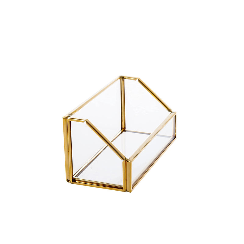 [Australia - AusPower] - Feyarl Glass Business Card Holder Stand Gold Office Name Card Display Business Card Organizer Storage for Office Desktop Countertop 