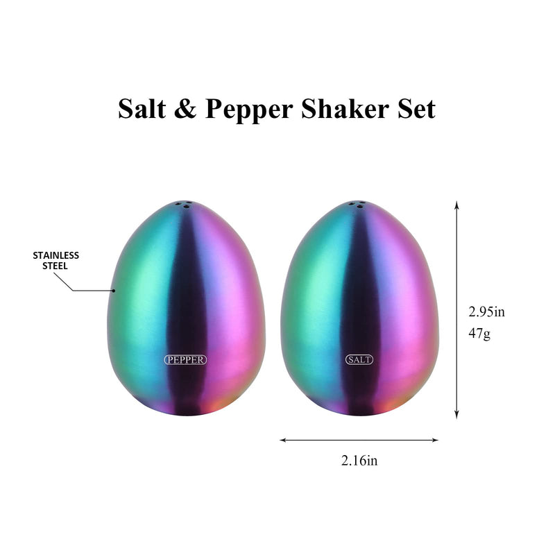 [Australia - AusPower] - 2-Piece Set Rainbow Salt Pepper Shakers, Cute Egg Shape Stainless Steel Condiment Jar for Home and Kitchen Utensils, Comfortable and Ergonomic 2x Rainbow 