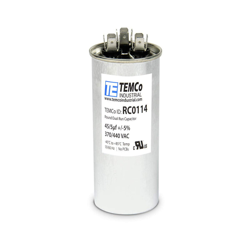 [Australia - AusPower] - TEMCo 45+5 uf/MFD 370-440 VAC Volts Round Dual Run Capacitor 50/60 Hz AC Electric - Lot -1 (Optional uf/MFD, Voltage and Lot Quantities Available) 1 45/5 uf 