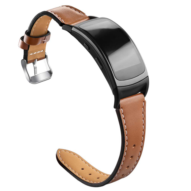 [Australia - AusPower] - OenFoto Compatible with Gear Fit2 Pro/ Fit2 Leather Band, Replacement Accessories Strap for Samsung Gear Fit 2 Pro SM-R365/ Gear Fit2 SM-R360 Smartwatch Brown 