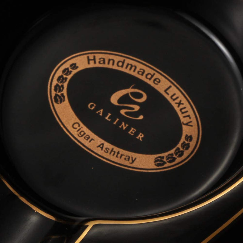 [Australia - AusPower] - Galiner Cigar Ashtray, Travel Ashtray, Outdoor Ceramic Ash Tray (Black With Golden line) Black 