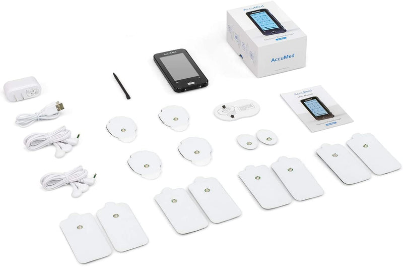 [Australia - AusPower] - AccuMed TENS Unit Muscle Stimulator & Electronic Pulse Massager with 2 Channels - 12 Modes, Pain Management Device with 20 Intensities for Back, Neck, Acupuncture, 8 Extra Pads Included (AC-AP417) 