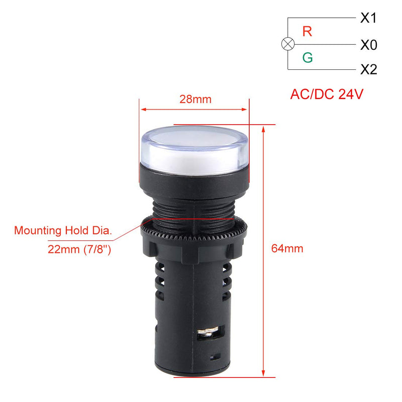 [Australia - AusPower] - uxcell 2Pcs Red/Green Indicator Light AC/DC 24V, 22mm Panel Mount, Dual-Color, for Electrical Control Panel, HVAC, DIY Projects 