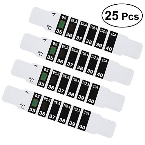 [Australia - AusPower] - Hemobllo 25 Pcs Temperature Strips - Forehead Thermometer Strips Instant Read Temperature Stickers Reusable Quick Testing Adhesive Stickers for Checking Kids Adult Temperature 