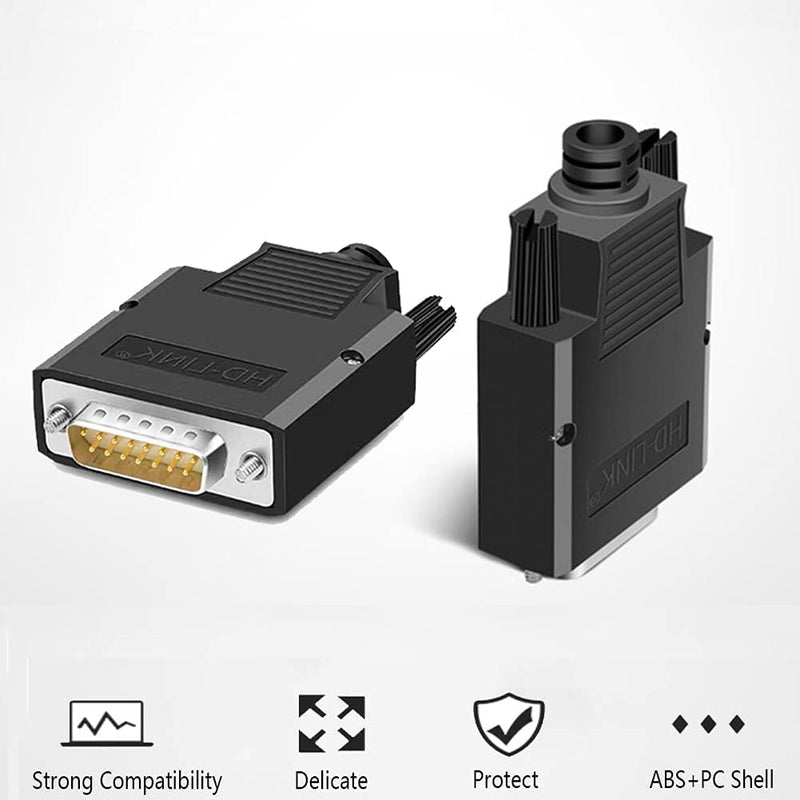 [Australia - AusPower] - Jienk 4PCS DB15 Male Solderless Breakout Board Connector, RS232 D-SUB Serial to 9pin Port Terminal Block 16mm Thinner Solderfree Adaptor with Case Long Bolts Tail Pipe Black Case DB15 Male 