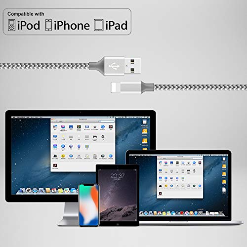 [Australia - AusPower] - Charger iPhone Cable Cord [Apple MFi Certified] 5Pack 3/3/6/6/10FT USB Lightning Cable Nylon Braided Fast iPhone Charging Cord Data Sync USB Wire for iPhone 13/12/11Pro/XR/X/8/7/6/5/SE, ipad, AirPods White&Gray 