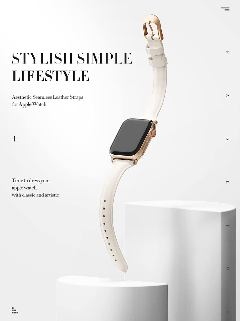 [Australia - AusPower] - Mazoft Patent Leather Bands Compatible with Apple Watch Band 38mm 40mm 41mm 42mm 44mm 45mm, Slim Glossy Leather Watch Thin Wristband for iWatch SE Series 7/6/5/4/3/2/1(Off-white, 42mm/44mm/45mm) Off-white 