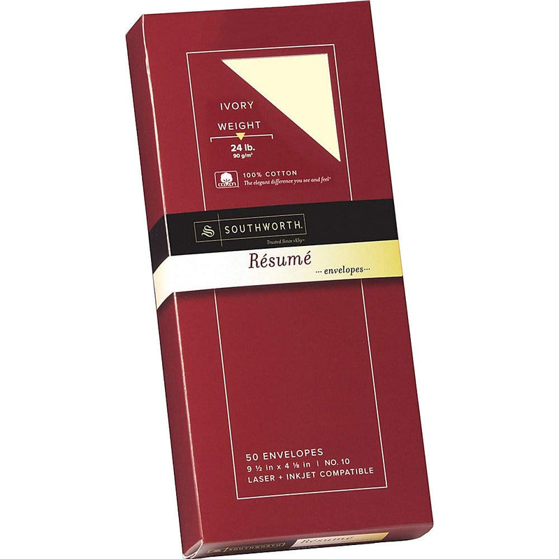 [Australia - AusPower] - Southworth 100% Cotton Résumé #10 Envelopes, 4.125" x 9.5", 24 lb/90 GSM, Wove Finish, Ivory, 50 Count - Packaging May Vary (R14I-10L) 