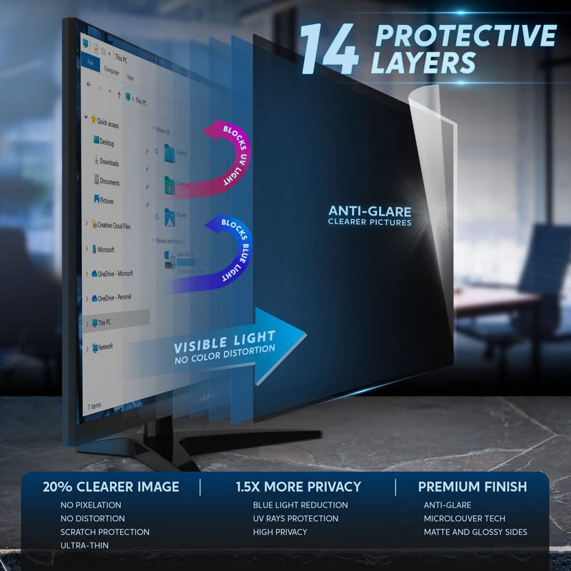 [Australia - AusPower] - 18.5 inch Computer Privacy Screen (16:9) - Black Security Shield - Desktop Monitor Protector - UV & Blue Light Filter by Akamai (18.5" Widescreen (16:9), Black 18.5 inch WIDESCREEN (16:9) Black Privacy 