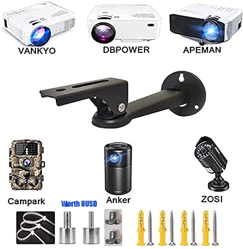 [Australia - AusPower] - Mini Projector Wall Mount, Angle Adjustable Projector Mount Length 7.87" Thread 1/4" M4 M6 Rotation 360° as Projectors CCTV DVR Cameras Camcorder Mount Black 
