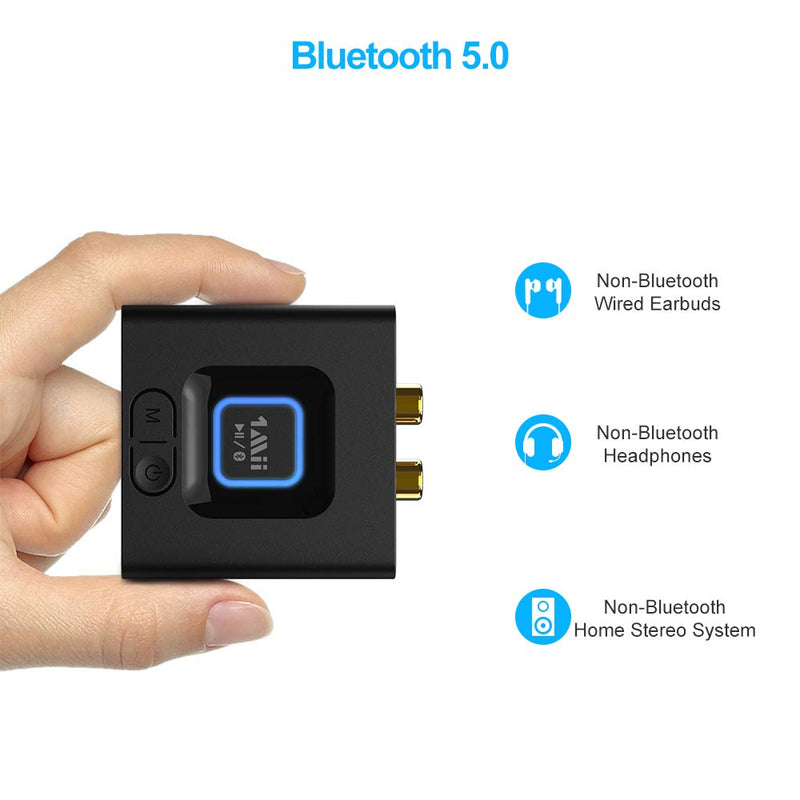 [Australia - AusPower] - [Upgraded] 1Mii Bluetooth 5.1 Receiver for Home Stereo System, Bluetooth Adapter for Wired Speaker/Headphone, Wireless Audio Adapter 12hrs Playtime Bass Mode (Receiver Only) Black 