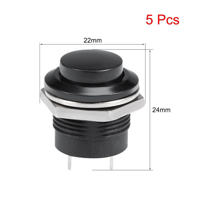 [Australia - AusPower] - uxcell 5Pcs,16mm Black Momentary Push Button Switch Round Raised Button R13-507 SPST NO 