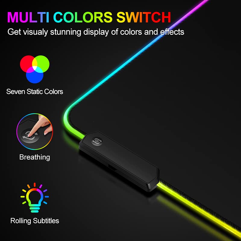 [Australia - AusPower] - Large RGB Gaming Mouse Pad -15 Light Modes Touch Control Extended Soft Computer Keyboard Mat Non-Slip Rubber Base for Gamer Esports Pros 31.5X11.8 