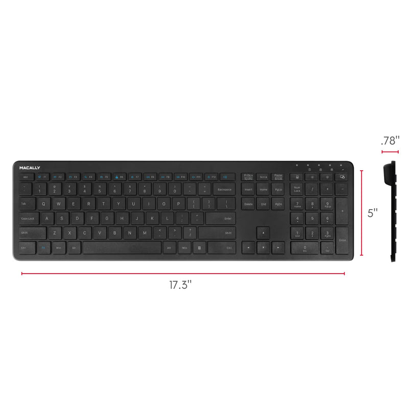 [Australia - AusPower] - Wireless Keyboard, Macally 2.4G Low Profile Ergonomic Computer Keyboard Wireless with Numeric Keypad, Full Size Keyboard for Laptop, Desktop, PC, Windows, Surface, TV with 110 Keys and Rechargeable 