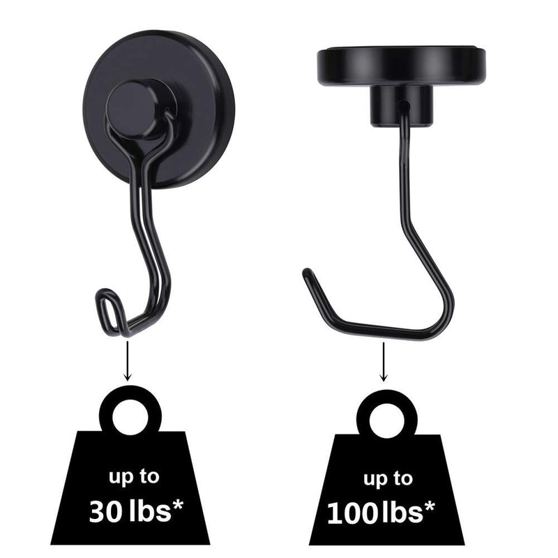 [Australia - AusPower] - Harmiey Magnetic Hooks 100LB Cruise Refrigerator Heavy Duty Neodymium Rare Earth Magnetic Hangers,Rubber Scratch-Resistant Base，Ideal for Indoor/Outdoor Hanging(Black 4Pack) 