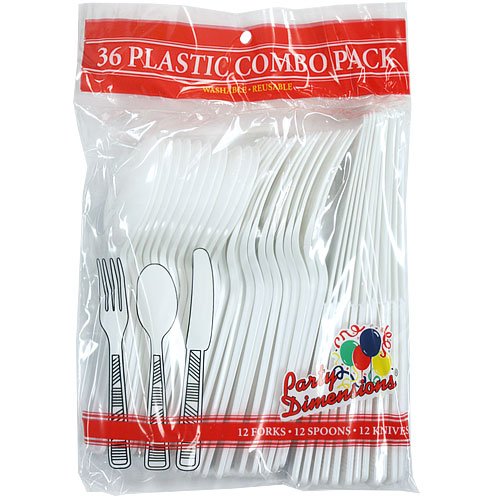 [Australia - AusPower] - Party Dimensions Plastic White | Pack of 36 Cutlery Combo, 36 count 