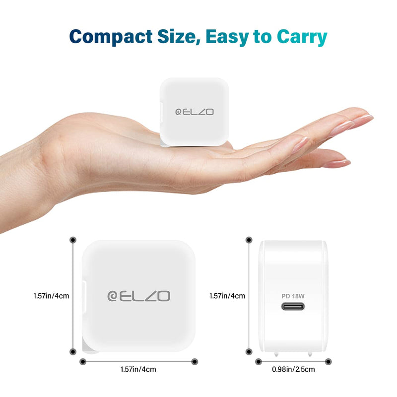 [Australia - AusPower] - Elzo USB C Charger 18W PD 3.0 Wall Fast Charger Adapter Power Delivery Portable, Compatible for iPhone 11/iPhone 12/11 Pro/11 Pro Max/XR/XS/X, Samsung Galaxy Note White 