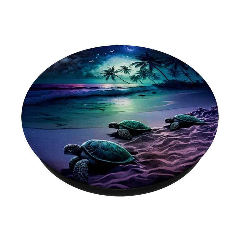 [Australia - AusPower] - Sea Turtle Night On The Beach Under Starry Sky Sea Turtle PopSockets Swappable PopGrip Black 