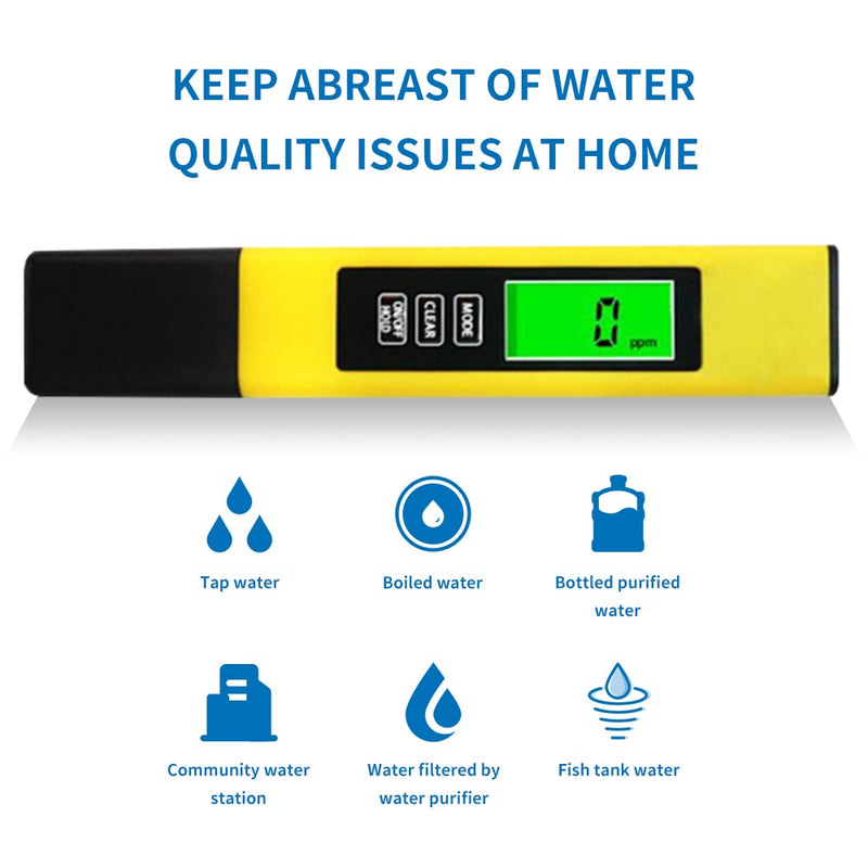 [Australia - AusPower] - PHEPUS TDS Water Digital Tester Kit Zero Water Meter 0-9990 ppm Waterproof with 4-in-1 Feature Stabilizes Readout for Aquaculture Colloidal Silver Wine Pool Hardness Salinity - Leather Case (Yellow) 