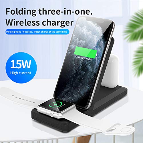 [Australia - AusPower] - 【2021 New!!】 Orentas, 15W Fast Foldable Charging, 3 in 1 Wireless, 10W Qi Fast Charger, Compatible with iPhone 12/11/XR/XS Max/Xs/X/8, iWatch 5/4/3/2/1, Easy to Carriage, Fast Wireless Cell Charger 