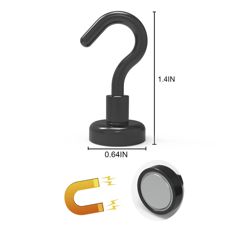 [Australia - AusPower] - MHDMAG Black Magnetic Hooks, Strong Magnets with Neodymium Rare Earth Magnet for Hanging, Holder, Keys. Storage, Door, Office, BBQ, Cruise Ship Access, Black, Pack of 12 22lbs 