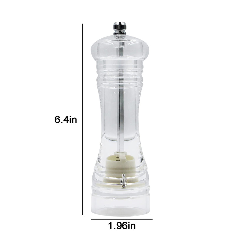 [Australia - AusPower] - Clear Acrylic Pepper Grinder Pepper Mill 6 Inch with Adjustable Coarseness Manual Refillable Salt Spice Grinder Shaker One size 