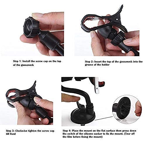 [Australia - AusPower] - TECOTEC Phone Mount for Car Dash & Windshield, Flexible Gooseneck 8" Long Arm with Double Clip & Strong Suction Cup Phone Holder Mount Multi Purpose for Cellphones/GPS/Antenna/Dash Cam & More 8"-X Clamp-Rd 