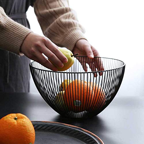 [Australia - AusPower] - Metal Wire Fruit Basket,Large Round Storage Baskets for Bread,Metal Wire Bread Fruit Bowl Vegetable Stand Holder for Snacks,Modern Fruit Bowl Decorate Kitchen Counter,Black By Cq acrylic Black High 