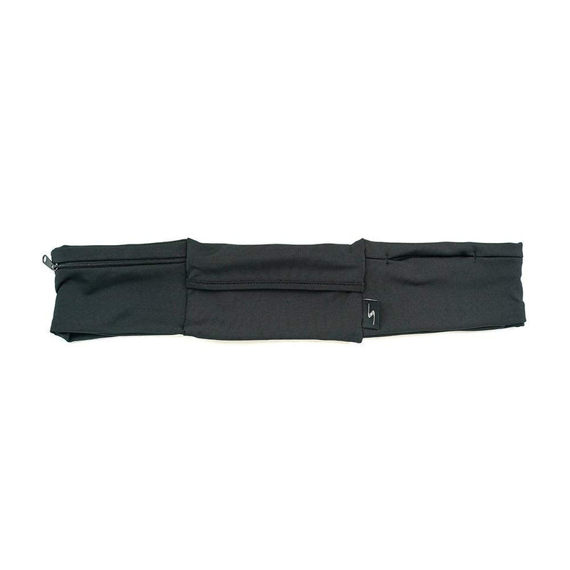 [Australia - AusPower] - Sprigs 3 Pocket Adjustable Running Belt Waist Pack, Fanny Pack for Working Out with Sweat Resistant Backing, Holds All iPhone Models Black/Black Large/XL 