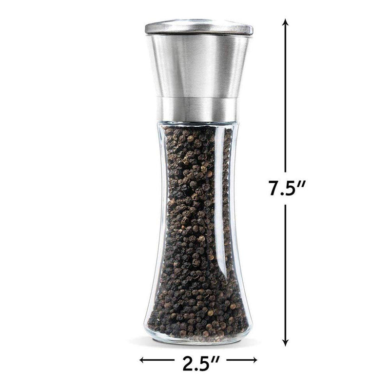 [Australia - AusPower] - Salt and Pepper Shakers Grinders Refillable Stainless Steel,Adjustable Coarseness Mills Glass Material to Refill Sea Salt,Small Peppercorn,Black Pepper,Fits in Home,Kitchen(single package) color AA 