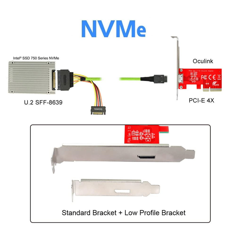 [Australia - AusPower] - NFHK PCI-E 3.0 Express 4.0 x4 to Oculink External SFF-8612 SFF-8611 Host Adapter for PCIe SSD with Bracket Red PCI-E 3.0 to Internal SFF-8611 