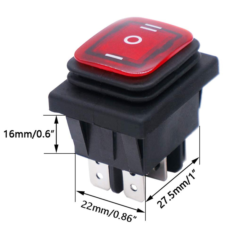 [Australia - AusPower] - Twidec/2Pcs Waterproof 12V DC Rocker Switch Red LED Light Illuminated 16A 6 Pins 3 Position ON/Off/ON DPST Toggle Switch Boat Or Car KCD4-203N-R-W 