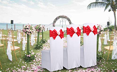 [Australia - AusPower] - Fvstar 10pcs Red Chair Bows Sashes Elastic Spandex Wedding Chair Bows Decorative Party Chair Sashes Elegant Chair Ribbons Tie Bands for Birthday Baby Shower Event Trade Show Decorations 